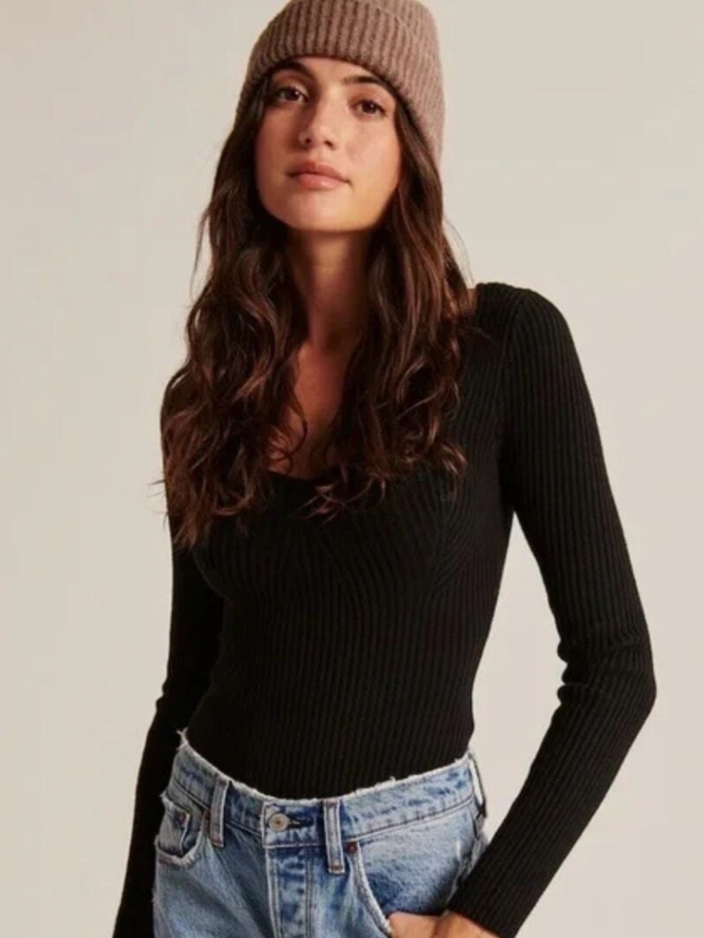 Abercrombie Ribbed Long Sleeve Bodysuit - Black (Small)